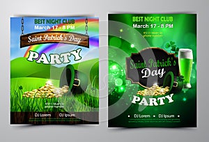 Irish holiday Saint Patrick`s Day. Party poster, disco night placard