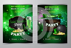 Irish holiday Saint Patrick s Day. Party poster, disco night placard