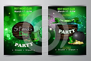 Irish holiday Saint Patrick s Day. Party poster, disco night placard