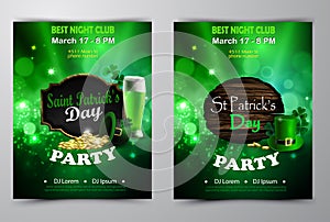 Irish holiday Saint Patrick s Day. Party poster, disco night placard