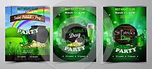 Irish holiday Saint Patrick s Day. Party poster, disco night placard