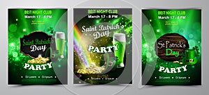 Irish holiday Saint Patrick s Day. Party poster, disco night placard