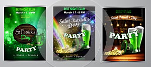 Irish holiday Saint Patrick s Day. Party poster, disco night placard