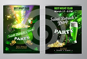 Irish holiday Saint Patrick s Day. Party poster, disco night placard