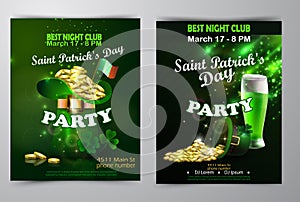 Irish holiday Saint Patrick s Day. Party poster, disco night placard