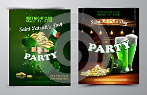 Irish holiday Saint Patrick s Day. Party poster, disco night placard