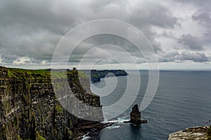 Irish landscape of the coast of the Cliffs of Moher and the Branaunmore sea stack