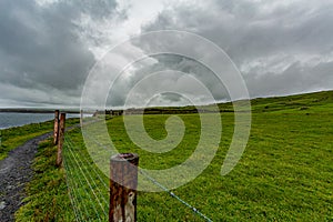 Irish landscape of a valley with a trail from Doolin to the Cliffs of Moher