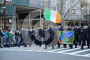 Irish military personnel marching at the St. Patrick`s Day Parade in New York.