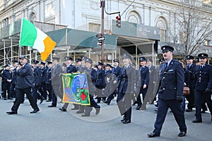 Irish military personnel marching at the St. Patrick`s Day Parade in New York.