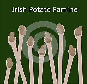 Irish potato famine Poverty Stricken Starving Hands with potatoes