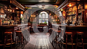 Irish pub interior design. Generative AI