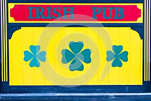 Irish Pub Sign in Yellow with Clover