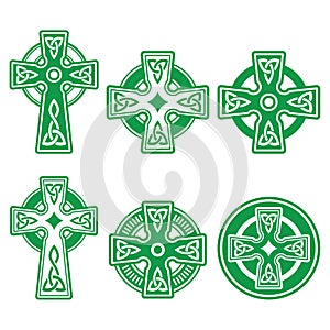 Irish, Scottish Celtic green cross on white vector sign photo