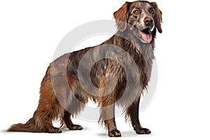 Irish setter standing in front of a white background and panting