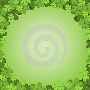 Irish shamrock falling leaves isolated on green background for holiday greeting card design, Irish symbol Good Luck, Vector