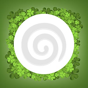 Irish shamrock falling leaves isolated on green background for holiday greeting card design, Irish symbol Good Luck, Vector