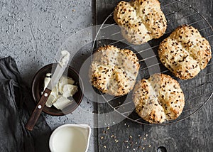 Irish soda bread buns. Top view