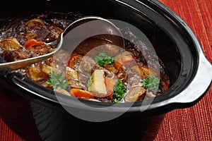 Irish stew in a slow cooker pot