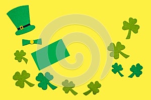 Irish Traction. Congratulations on St. Patrick`s Day. green hat and leaves of clover, shamrock, trefoil