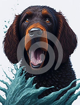 Irish Water Spaniel Dog white background Splash Art 1