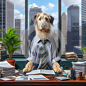 Irish Wolfhound Businessman Behind An Office Desk photo