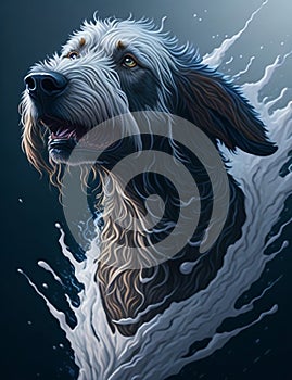 Irish Wolfhound Dog blue background Splash Art 1