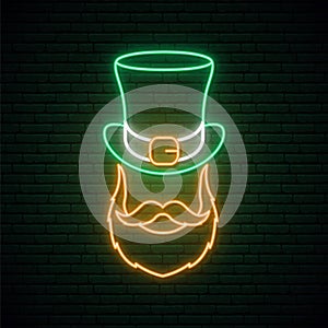 Irishman neon sign. Irishman with a ginger beard in a hat.