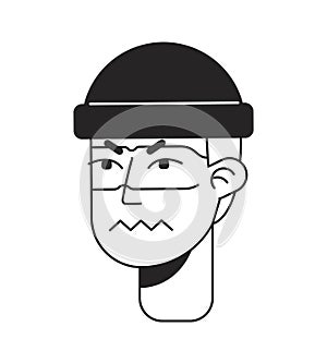 Irked male delinquent monochromatic flat vector character head