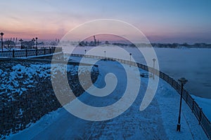 Irkutsk and Angala river in winter season at sunset, Siberia, Russia