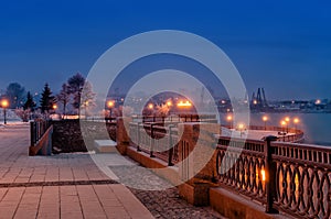 Irkutsk, Russia. Angara River embankments at winter twilight photo