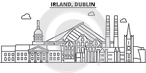 Irland, Dublin architecture line skyline illustration. Linear vector cityscape with famous landmarks, city sights