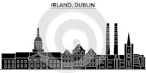 Irland, Dublin architecture vector city skyline, travel cityscape with landmarks, buildings, isolated sights on