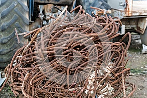 Iron amalgamation ball in a junkyard