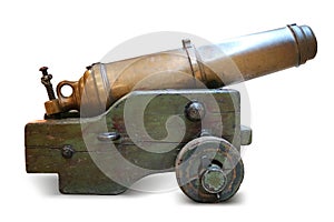 Iron artillery cannon on a white background