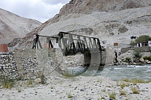 An iron bailey bridge across river Indus in Leh and Ladakh