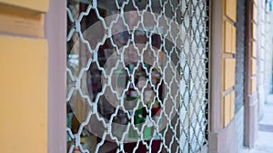 Iron bars security shutter grate protects big shop window