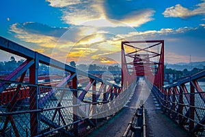 Iron bolted bridge built over the Ganga river in Haridwar India. Bridge over the river in India