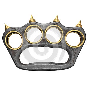 Iron brass knuckles with spikes on an isolated white background. 3d illustration