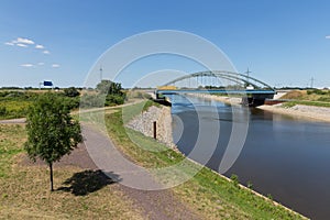 Iron bridge is crossing a canal in Germany