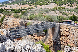 Iron bridge over Aradena gorge, Crete island