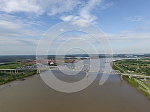 Iron Bridge over the Mississippi river Close to New Orleans, Louisinanna. Veterans Memorial Bridge, Edgard