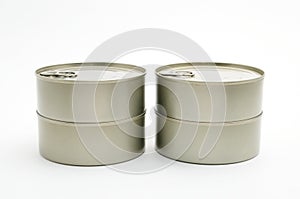 Iron cans of canned food on a white background