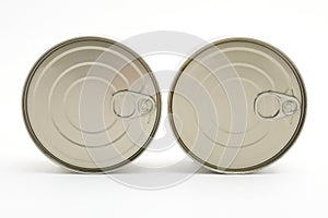 Iron cans of canned food on a white background