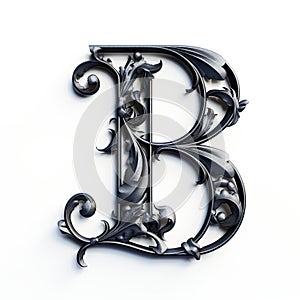 iron casted letter B takes center stage, isolated against a pristine white background.