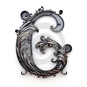 iron casted letter G takes center stage, isolated against a pristine white background. photo