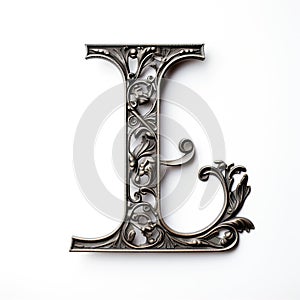 iron casted letter L takes center stage, isolated against a pristine white background. photo