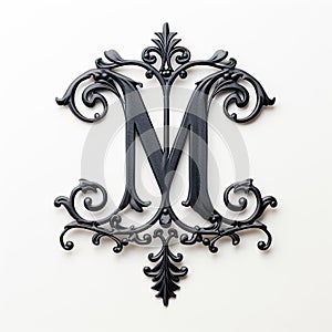 iron casted letter M takes center stage, isolated against a pristine white background. photo