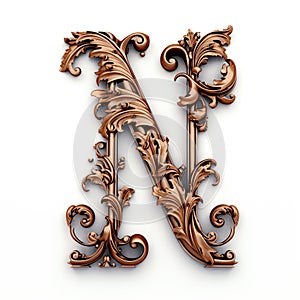 iron casted letter \'N\' takes center stage, isolated against a pristine white background. photo