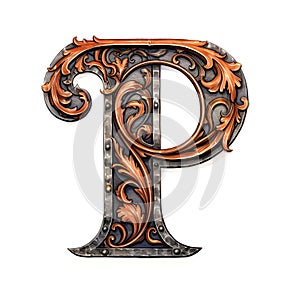 iron casted letter P takes center stage, isolated against a pristine white background. photo